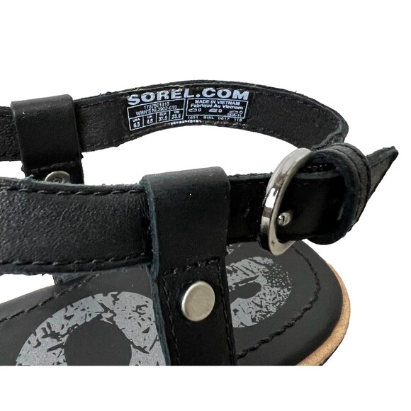 Sorel Womens Flat Ella T Strap Sandals  Size 6.5  Black Macrame & Leather Beaded - Picture 9 of 10